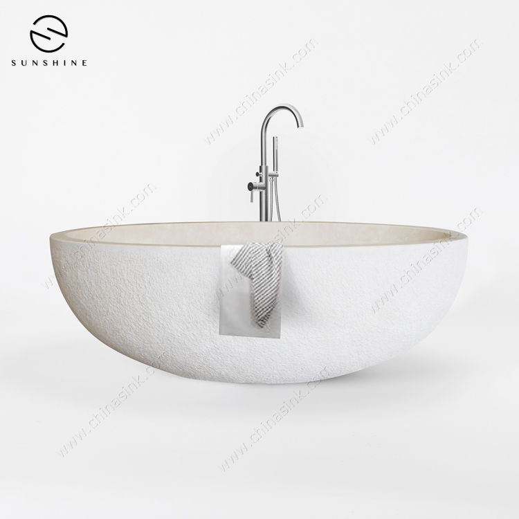 Beige Crema Marfil Marble Freestanding Soaking Bath Tubs