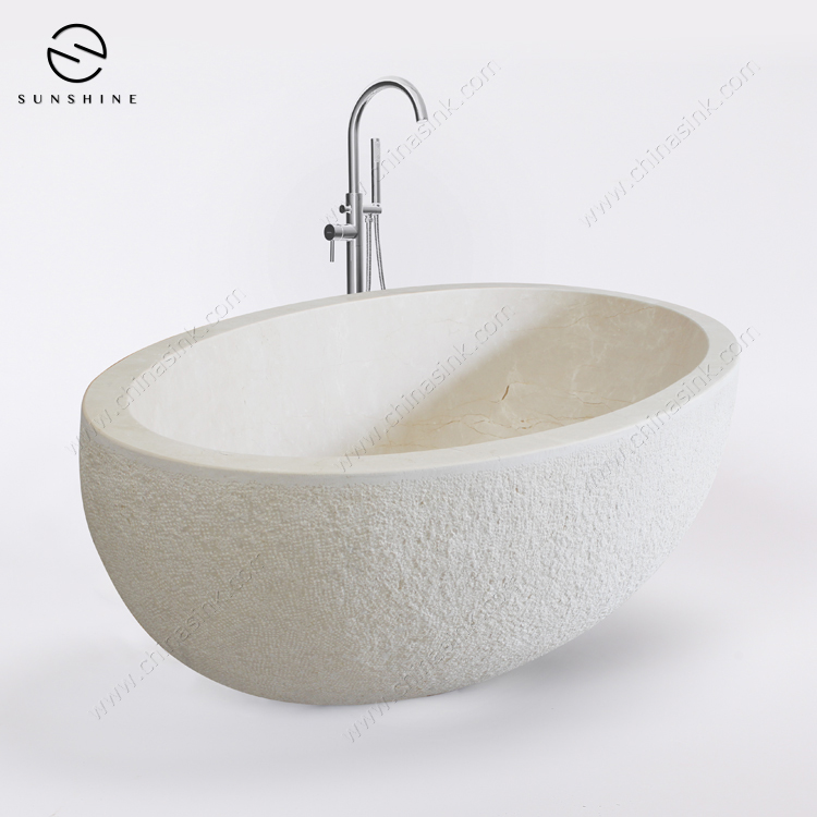 特级西班牙米黄大理石浴缸 天然大理石坐浴盆 石材浴缸工厂
