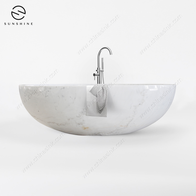Modern Design Moon White Marble Free Standing Marble Bathtub 