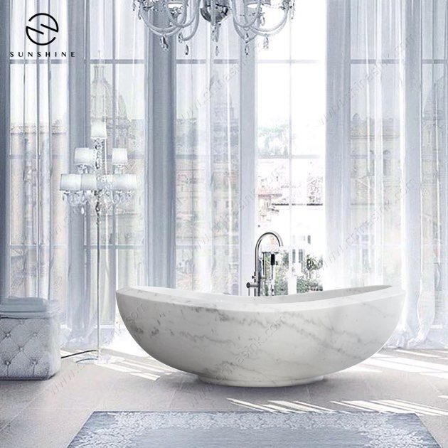 Elegant Natural White Stone Marble Free Standing Bathtub 