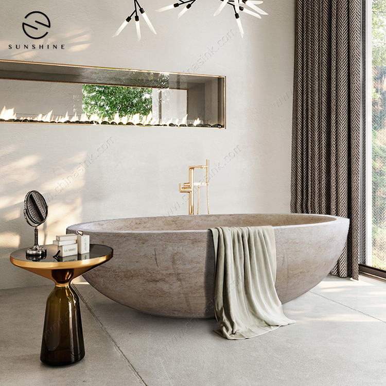 Wholesale Natural Stone Freestanding Bath Tub Travertine Bathtub 