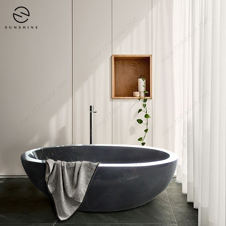 Forest Black Marble Freestanding Oval Bathroom Bathtub 