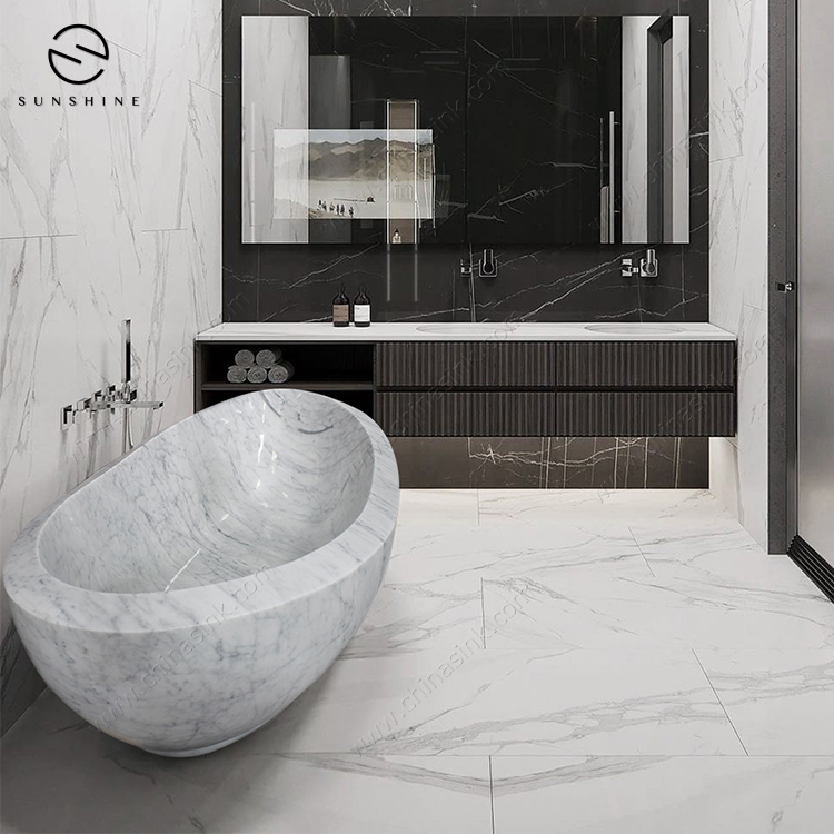 Bianco Carrara Marble Freestanding Custom Stone Bathtub