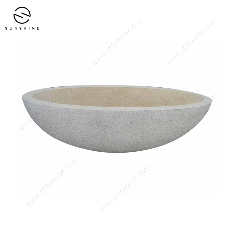 Light Beige Galala Marble Oval Natural Stone Bathtub 