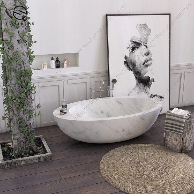 New Design Bianco Carrara Marble Freestanding Bathtubs 