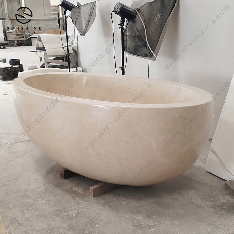 Luxury Crema Marfil Marble Freestanding Bathtub